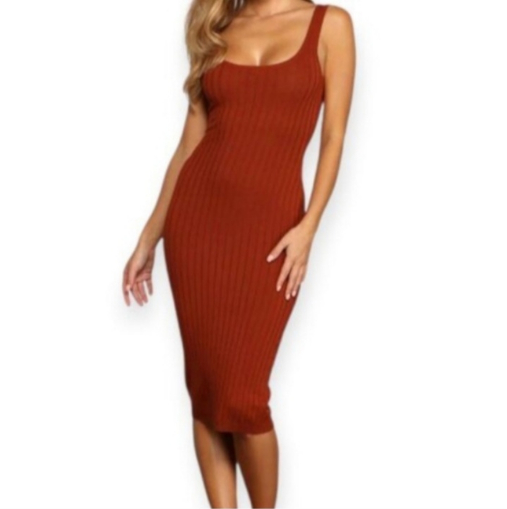 Windsor Ribbed Rust Midi Dress Sz.S Euc.